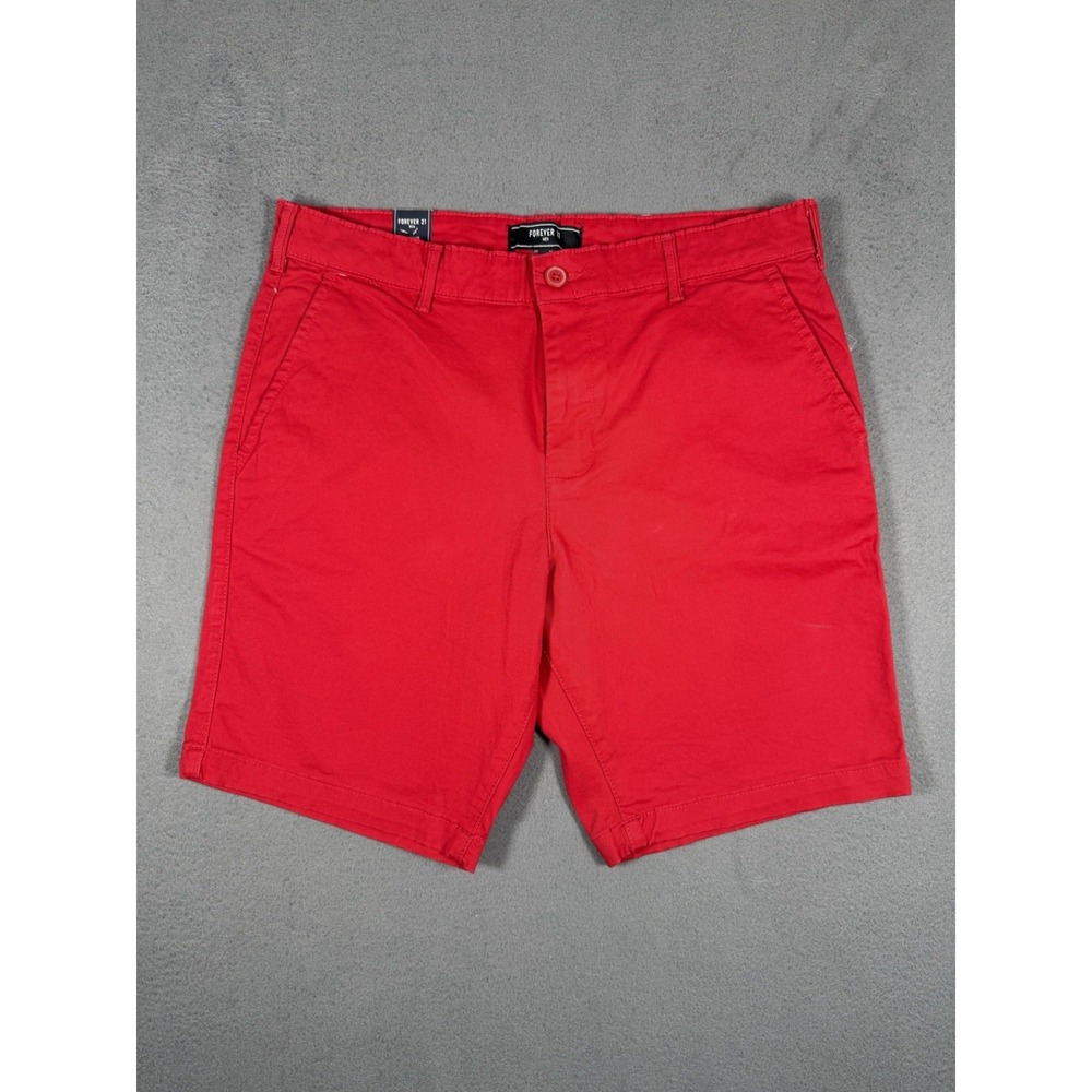 Forever 21 Men Red Chino Shorts Casual Twill Everyday Summer Size 33 9" Inseam